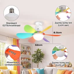 MUPOO E27 Plafondventilator met Verlichting Ø52 cm- Stille plafonventilator afstandsbediening- 3 Kleurtemperaturen &3 Snelheden - Timer & Geheugenfunctie-Voor Slaapkamer Keuken Garage - kleurrijk — thumbnail 5