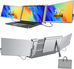 TIM® Professionele Portable Monitor Pro 2024 - Full HD - 13” / 16,5” Tri-Screen - Laptop Scherm Uitbreider - Inclusief Beschermhoes en Kabels - Krachtig - Zilver - 4cm x 34cm x 23cm — thumbnail 1