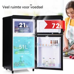 Retro Koelkast - Mini Koelkast - Koel-vriescombinatie-Dubbeldeurs Koelkast – 72L – 39dB – LED - Twee Deuren - Kantoor - 46x45x91cm- Vriezen-Zwart — thumbnail 5