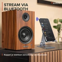 Boekenplank speakers - Audizio BS15 - Actieve speakerset met Bluetooth - HiFi speakers - 60W - Houtlook — thumbnail 4