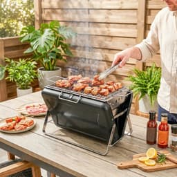 Premie Houtskool Barbecue - Smoker Barbecue - Barbecuegrill - Grillwagen - Houtskoolgrill - Houtskoolgrill met Grillrooster, Handvat en Inklapbare Poten - BBQ voor buiten, tuin & kamperen - 40x28x25,5 cm - Zwart — thumbnail 4