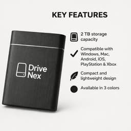 Externe Harde Schijf - Draagbare Opslag - Data Opslag - Plug and Play - 2 TB - Zwart — thumbnail 3