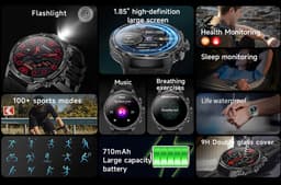 WizBay Premium Select® 1.85 Sport Smartwatch – Dames & Heren – Bluetooth Bellen – Hartslagmeter – Bloeddrukmeter – O2 Zuurstofmeter – 60+ Sportmodi – LED Zaklamp – IP68 Waterdicht – FitCloud Pro – Android & iOS - Zilver — thumbnail 4