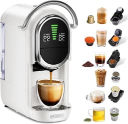 CAFELFFE MK-609S 6-in-1 capsulekoffiezetapparaat, 7 waterinstellingen en warm-/koudzetfunctie, 19 bar espressomachine, compatibel met NES Original/DG/ESE/K-cupcapsules/thee/gemalen koffie, 1450 W — thumbnail 1