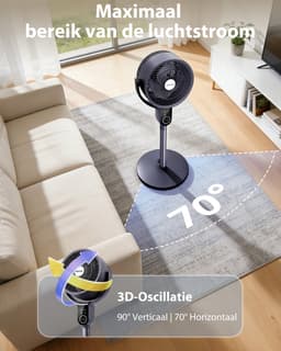 Aigostar Mistral - 3D Luchtcirculator met Afstandsbediening - Ø 25 cm - 3 Modi & 8 Snelheden - In hoogte verstelbaar - Stille ventilator - Staande Ventilator - 50W — thumbnail 4