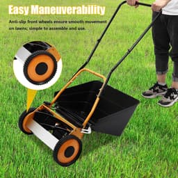 Handmatige grasmaaier - Duwmaaier gras - Gazon onderhoud - Met grasopvangbak - 40 cm maaibreedte - Oranje zwart — thumbnail 5