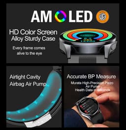WizBay Premium Select® Smartwatch 1.43 inch AMOLED – Bloeddruk met Luchtpomp - Glucosemeting - ECG EDA Stressmeting Hartslag - Zwart SpO2 Slaapmonitoring – AI Voice - Bluetooth Bellen – Sportmodi – iOS & Android — thumbnail 2