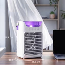 TEKROA® Ventilatoren - Mini Aircooler met Water - Draagbare Luchtkoeler & Tafelventilator met 3 Snelheden - RGB-Verlichting en Verstelbare Kop - Wit — thumbnail 3