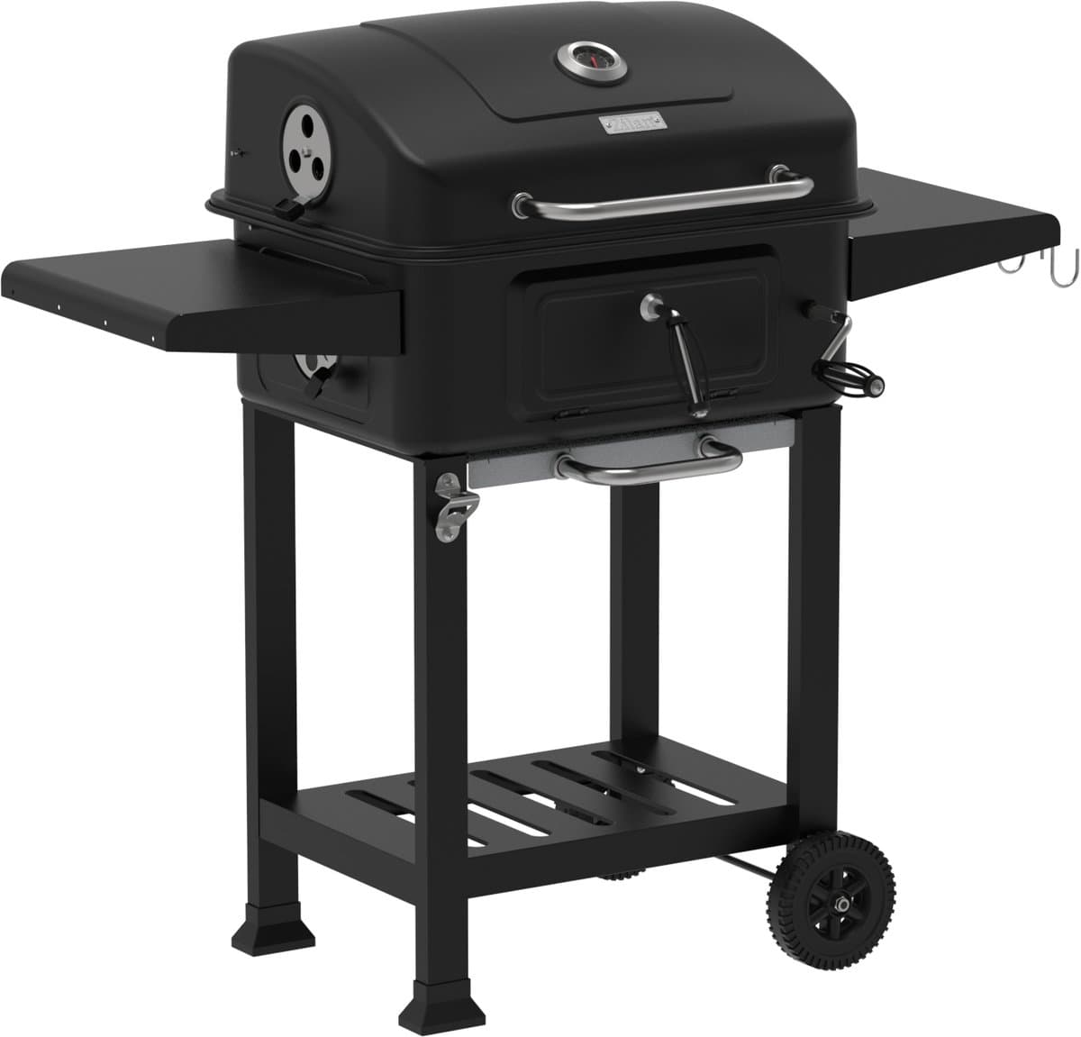 Houtskool Barbecue met Deksel en Wielen – Verrijdbare BBQ Grill – Thermometer – Verstelbare Kolenlade – Zijtafels – 54 x 42,5 cm Grillrooster — afbeelding 1