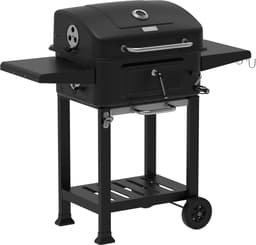 Houtskool Barbecue met Deksel en Wielen – Verrijdbare BBQ Grill – Thermometer – Verstelbare Kolenlade – Zijtafels – 54 x 42,5 cm Grillrooster — thumbnail 1