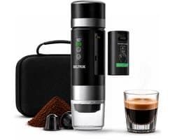 Draagbare koffiemachine - Verwisselbare Accu - 20 Bar - Inclusief Beschermhoes - Espressomaker voor Onderweg - 150 ml - 7500 mAh Oplaadbaar - Draagbaar koffiezetapparaat - Cups & Gemalen Koffie - Camping & Reizen - Espresso & Lungo - Seltrix - Zwart