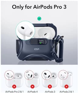 ESR Hoesje Geschikt Voor AirPods Pro 3 (2025) - Cyber FlickLock Case - Compatibel met MagSafe - Karabijnhaak - Blauw — thumbnail 5