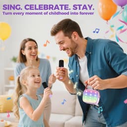 Karaoke Machine voor Kinderen - Mini duo karaoke set party speaker-Draagbare Mini Speaker met 2 Draadloze Microfoons - Cadeau voor Meisjes 3-10+ Jaar - Paars - 1 Set — thumbnail 3