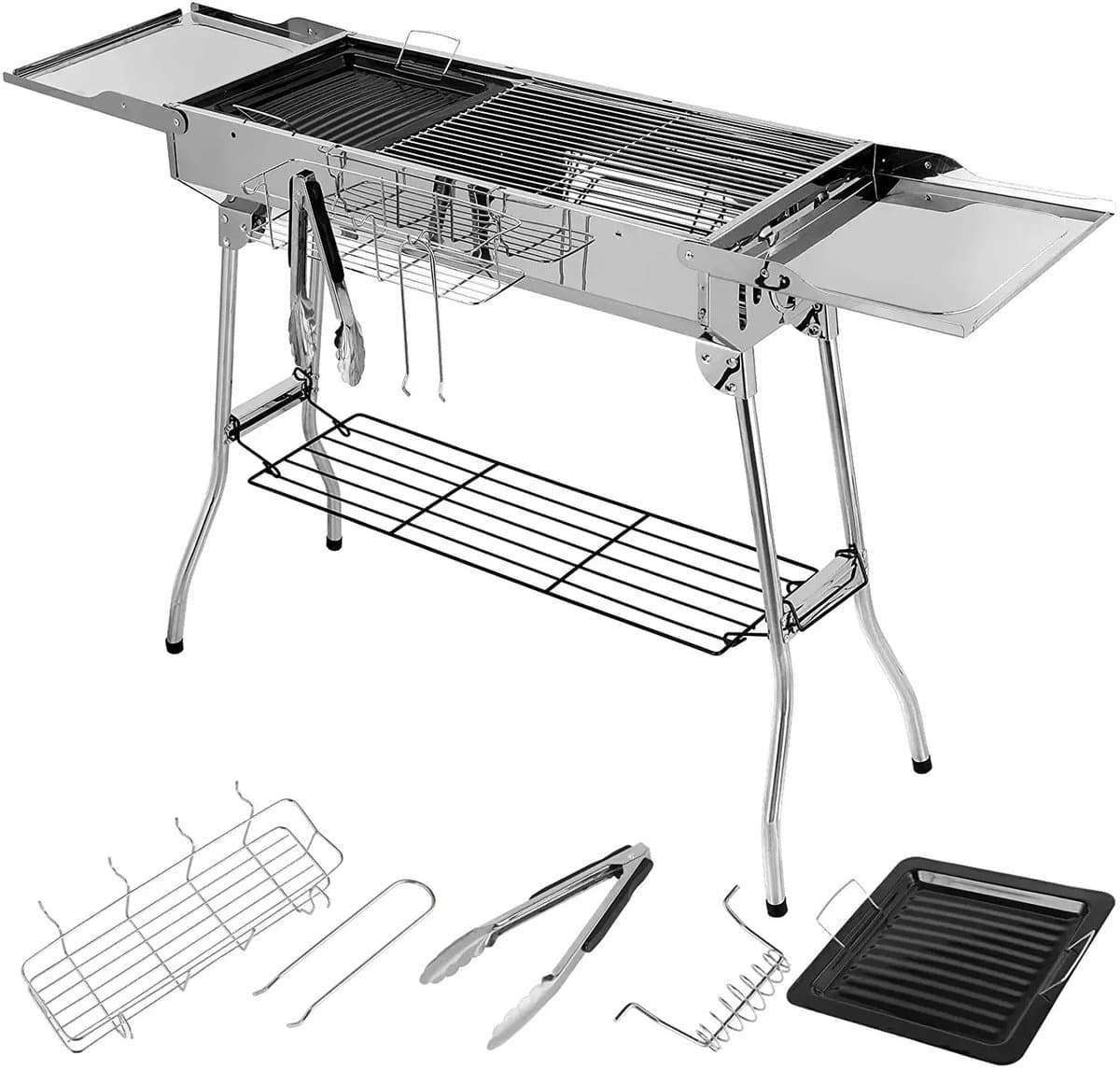BBQ - Barbecues - BBQ houtskool - Draagbare Houtskool BBQ – Inklapbare RVS Barbecue met Zijtafels & Accessoires – Camping Grill met Ventilatie & Opbergrek - 122 × 30 × 75 cm — afbeelding 1