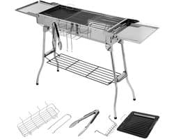 BBQ - Barbecues - BBQ houtskool - Draagbare Houtskool BBQ – Inklapbare RVS Barbecue met Zijtafels & Accessoires – Camping Grill met Ventilatie & Opbergrek - 122 × 30 × 75 cm