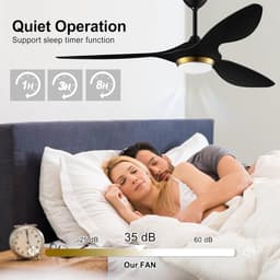 reiga 132cm Zwart-Goud Moderne Plafondventilator met Verlichting en Afstandsbediening, Slim WiFi, 3 Bladen, Stille DC-motor voor Woonkamer, Slaapkamer, Terras, Garage — thumbnail 3