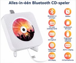 WINNES Draagbare CD speler met Bluetooth, Wandmontage CD-spelers Muziekspeler Home Audio Boombox met afstandsbediening FM-radio Ingebouwde HiFi-luidsprekers LCD-scherm MP3-koptelefoonaansluiting AUX-ingang Uitgang — thumbnail 4