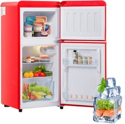 Gutent-Retro koel-vriescombinatie - 60L totaal - 22L vries - 88cm hoog - LED-verlichting - Premium Rood — thumbnail 1