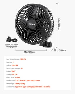 VEVOR Kweekventilator met Clip, Oscillerend, 10w Clipventilator met USB-Aansluiting, 9 Snelheidsstanden en Circulatiemodus, Circulatieventilator voor Luchtcirculatie en Koeling In Kweekkasten en Kweektenten, 2-Pack — thumbnail 3