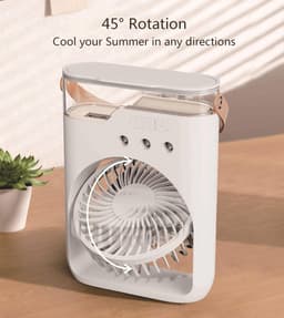 Aircooler - Ventilator - Draagbare vernevelingsventilator met verkoelende waternevel – Voorzien van 5 instelbare windsnelheden en nachtverlichting; de perfecte mini ventilator voor op kantoor, in de auto, thuis en daarbuiten (Zwart) — thumbnail 4