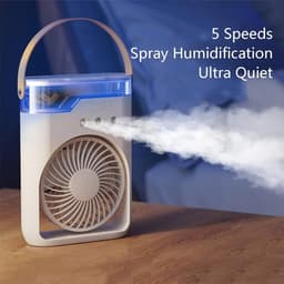 Aircooler - Ventilator - Draagbare vernevelingsventilator met verkoelende waternevel – Voorzien van 5 instelbare windsnelheden en nachtverlichting; de perfecte mini ventilator voor op kantoor, in de auto, thuis en daarbuiten (Zwart) — thumbnail 2