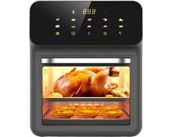 Heteluchtoven - Broodroosteroven Multifunctioneel - Snelle Maaltijden Bereiden - Twee Laden Systeem - 15 Liter Inhoud - Zwart