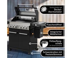 Gasbarbecue 4 Branders 57 x 139,6 x 115,4 cm – Premium Buitenkeuken met Draaispit, Sear Brander, Zijbrander, Achterbrander, Gietijzeren Grillroosters, Thermometer & Kijkvenster – HomebyNicole