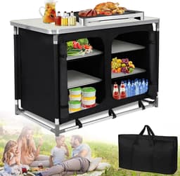 Campingkeuken met 6 Compartimenten, Opvouwbaar Keukenmeubel, Aluminium Frame, Ideaal voor Kamperen, Reiskeuken met Opbergruimte en Draagtas — thumbnail 1