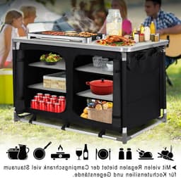 Campingkeuken met 6 Compartimenten, Opvouwbaar Keukenmeubel, Aluminium Frame, Ideaal voor Kamperen, Reiskeuken met Opbergruimte en Draagtas — thumbnail 2