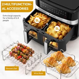 Heteluchtfriteuse Oven - Dubbele Kamer - Familiediners Bereiden - Dubbele Temperatuurregeling - 10 Liter - Zwart — thumbnail 4