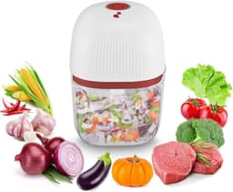 Mini Hakmachine - Keuken Hulp - Snel Ingrediënten Snijden - Draadloos Oplaadbaar - 350 ml - Rood Wit — thumbnail 1