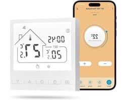 Slimme Thermostaat - Wifi Verwarming - Energie Besparen - Spraakbesturing Afstandsbediening - 3A - Wit