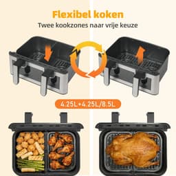 Sinaopus XXL Airfryer 8.5L 905A – Met Dubbele Mand – 12 Kookprogramma’s – Onafhankelijke Snelle Opwarming – Geschikt voor Gezinnen – Kijkvenster – Eenvoudig te Reinigen – Capaciteit voor 4 tot 5 Personen — thumbnail 2