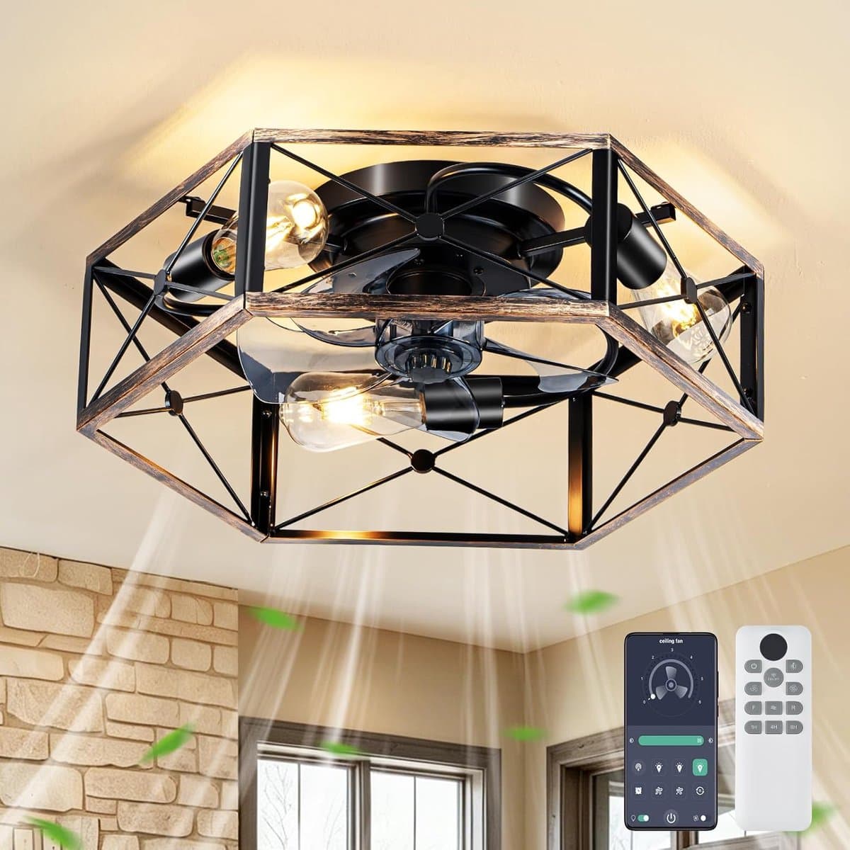 Equivera Plafonniere met Ventilator - Plafondventilator - Plafondventilator Afstandsbediening - Plafondventilator Slaapkamer - Plafond Ventilator met Verlichting - Plafondlamp - Plafonniere - Ideaal voor in uw slaapkamer! — afbeelding 1