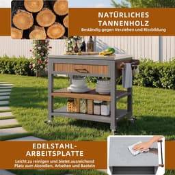 Tuinkast met werkblad - Buitenkast Grillstation - Buiten koken - Met RVS werkblad - 80x51x91.5cm - Houtkleurig — thumbnail 4