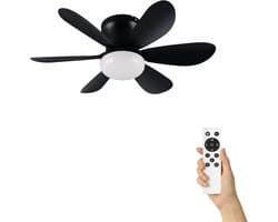 Fantiluxe - Alva - Plafondventilator met verlichting - Zwart - Ø53cm - Afstandsbediening - Met lamp - Plafond ventilator - Slaapkamer