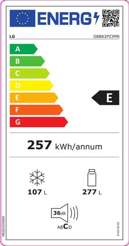 LG GBB62PZJMN koel-vriescombinatie Vrijstaand 384 l E Roestvrijstaal — thumbnail 2