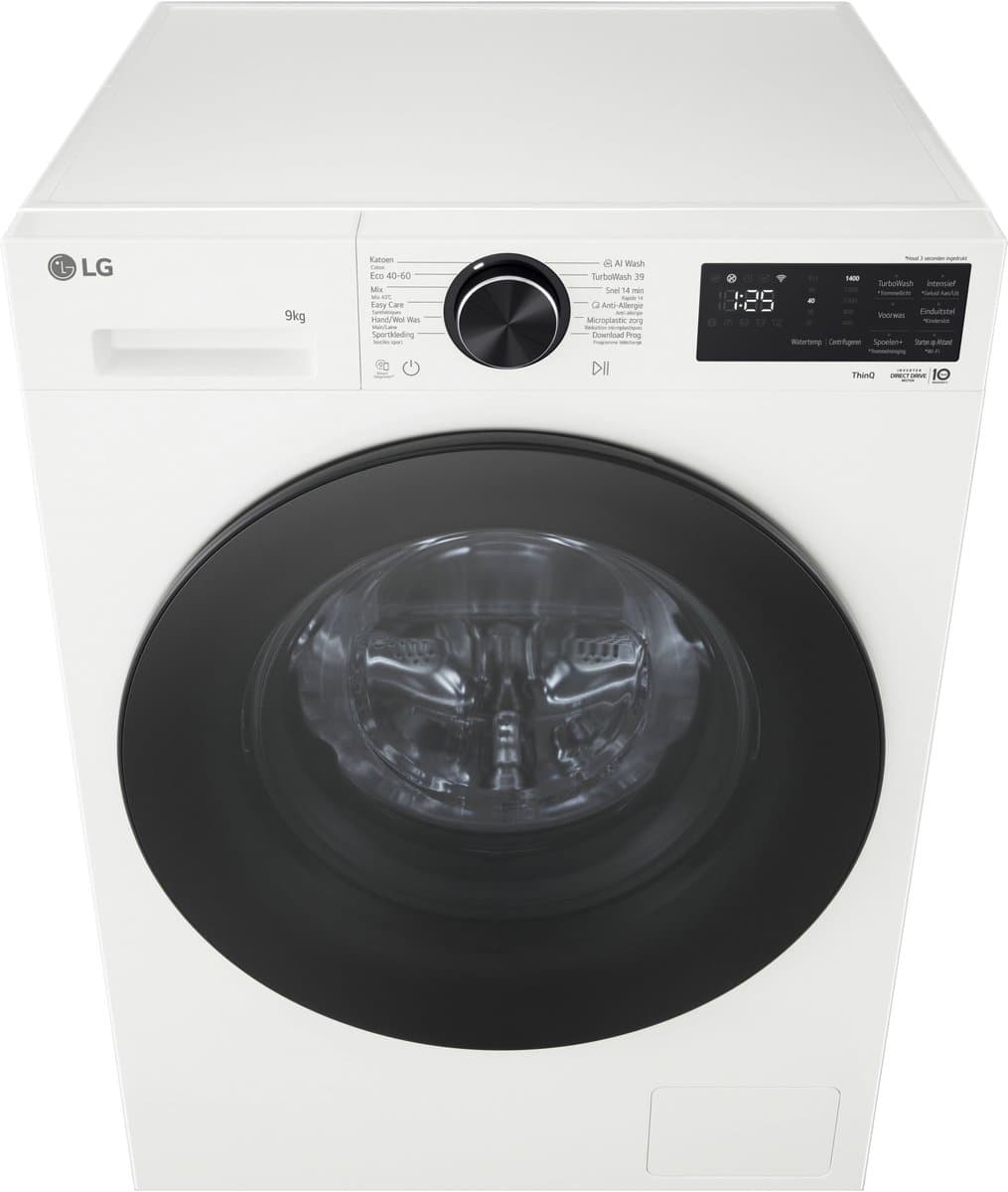 LG F4X5009TWB wasmachine 9 kg met AI DD voor betere stofverzorging, TurboWash360˚ voor snel en grondig wassen in ca. 39 min, Steam verwijdert allergenen en bacteriën, ThinQ slimme bediening en stille, duurzame Inverter Direct Drive. Energieklasse A — afbeelding 1