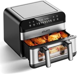 Heteluchtfriteuse Dubbel - XXL Airfryer - Gezond Koken - Met Kijkvenster - 10 Liter - Zwart — thumbnail 1