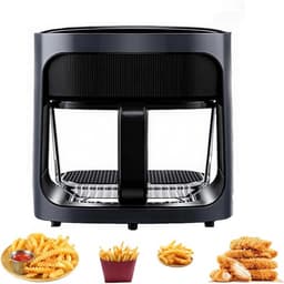 Heteluchtfriteuse - Olievrije Frituurpan - Gezinsmaaltijden Bereiden - Met Glazen Venster - 6 Liter - Zwart — thumbnail 1