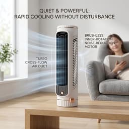 Ulisem - Tafeltorenventilator - 3 standen - USB oplaadbaar - Liggend en staand gebruik - Stille motor - Bladloos ontwerp - Draagbaar - Voor slaapkamer en kantoor - Wit — thumbnail 4