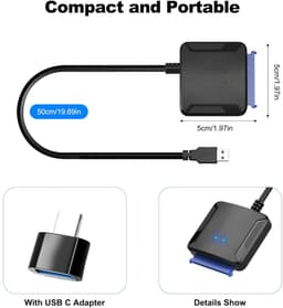 USB naar SATA Adapter - Externe Harde Schijf Kabel - Opslag Uitbreiden - UASP Acceleratie - 20TB Capaciteit - Zwart — thumbnail 5