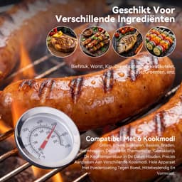 HOMAVO Houtskoolgrill, Barbecue met Deksel, Grilloppervlak: 45×32 cm, 2-standig in hoogte verstelbare kolenbak, Bijzettafel, Thermometer, Met Waterdichte Barbecuehoezen — thumbnail 5