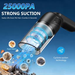 Draadloze handstofzuiger met krachtige zuigkracht, LED-verlichting, mini draagbare stofzuiger geschikt voor gebruik in de auto en thuis, oplaadbare motor van 120 W, lichtgewicht en compact ontwerp, voorzien van een wasbaar filter. — thumbnail 2