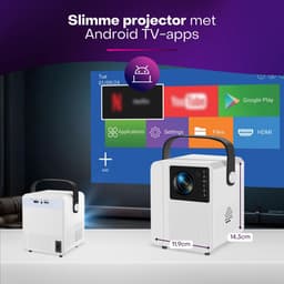 Boscer T2 PRO Android Beamer – Draagbare Mini Projector met WiFi 6, Bluetooth, HDMI, Elektrische Focus & Ingebouwde Speaker – Alles-in-één Smart TV Projector HD – Ondersteunt Google PlayStore, Netflix, Videoland, Disney+, YouTube — thumbnail 2
