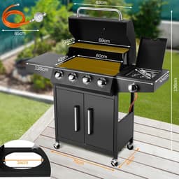Stemily Gas BBQ - 4 Hoofdbranders - 1 Zijbrander - Ingebouwde Thermometer - Zijtafels & Gereedschaphaken - 44x135x136cm — thumbnail 5