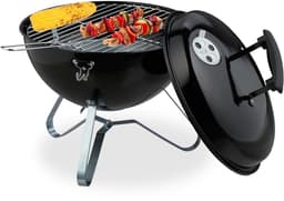 Houtskoolbarbecue draagbaar - Ø 33,5 cm - met deksel - staal — thumbnail 1