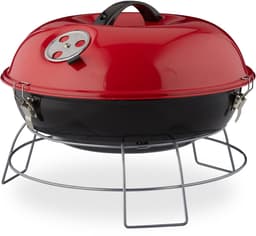 Kogelbarbecue - houtskoolbarbecue - kogelgrill - deksel - rond - draagbaar rood — thumbnail 1