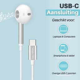 Soundtrex Oortjes met Draad USB-C - Bedrade Oordopjes met Microfoon - Geschikt voor Smartphones en Tablets - Wit — thumbnail 3
