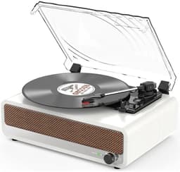 CRLYN® Platenspeler Bluetooth - CD Speler met Speakers - Vintage - Wit — thumbnail 1